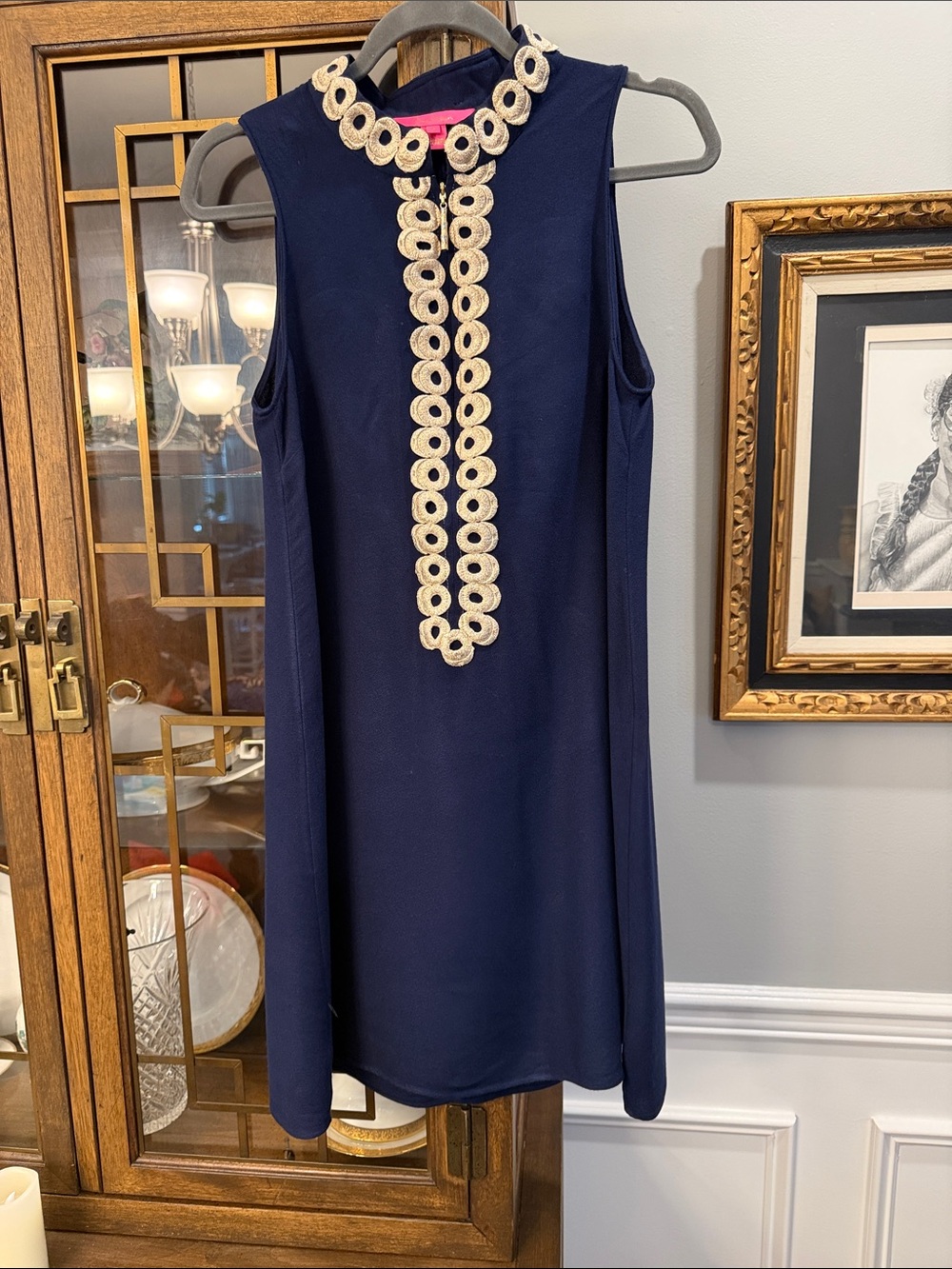 Lilly Pulitzer Navy Sleeveless Mini Dress with Gold Trim